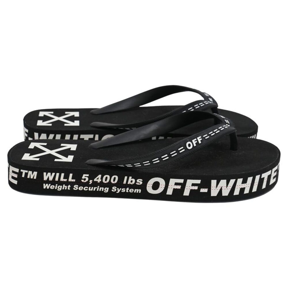 Off-White Logo Typographic Flip Flops in Black Rubber